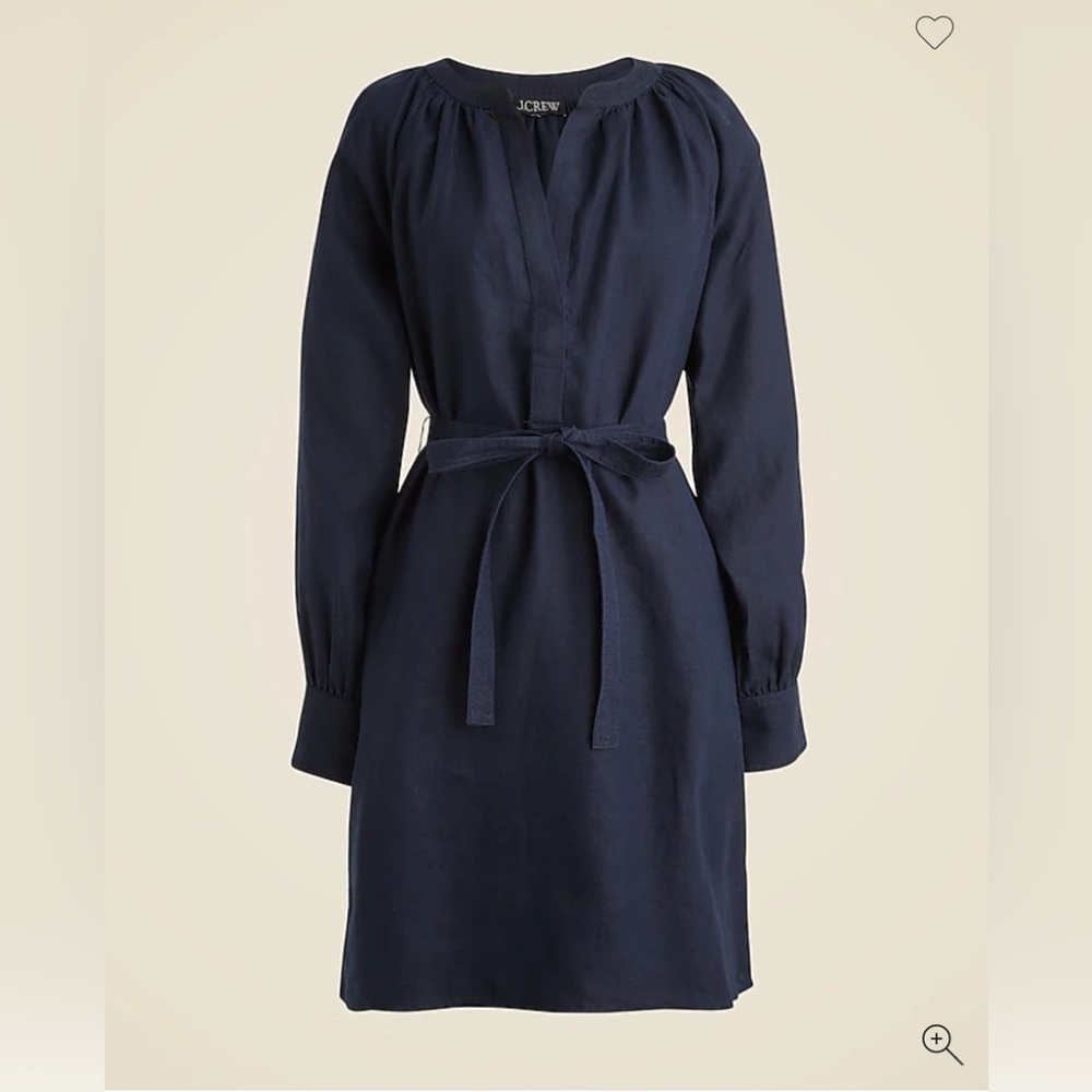 J. Crew Navy Long Sleeve Linen Dress